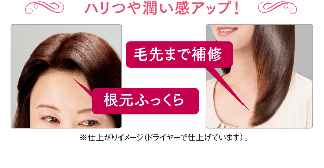 ハリつや潤い感アップ!※仕上がりイメージ(ドライヤーで仕上げています)。