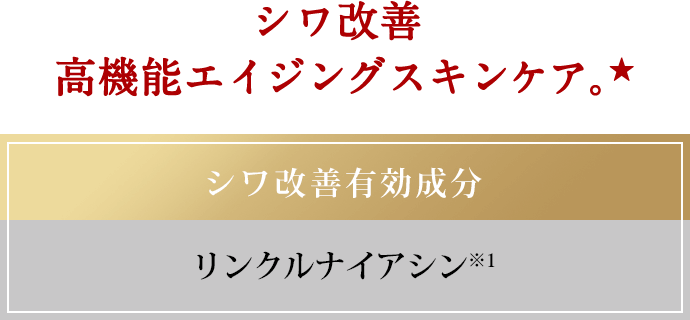シワ改善 高機能エイジングスキンケア。★ シワ改善有効成分 リンクルナイアシン※1