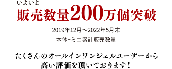 いよいよ200万個突破！2019年12月～2022年5月末 本体+ミニ累計販売数量