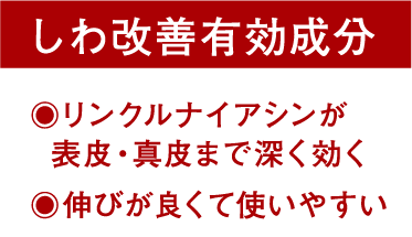 しわ改善有効成分◉リンクルナイアシンが表皮・真皮まで深く効く◉伸びが良くて使いやすい